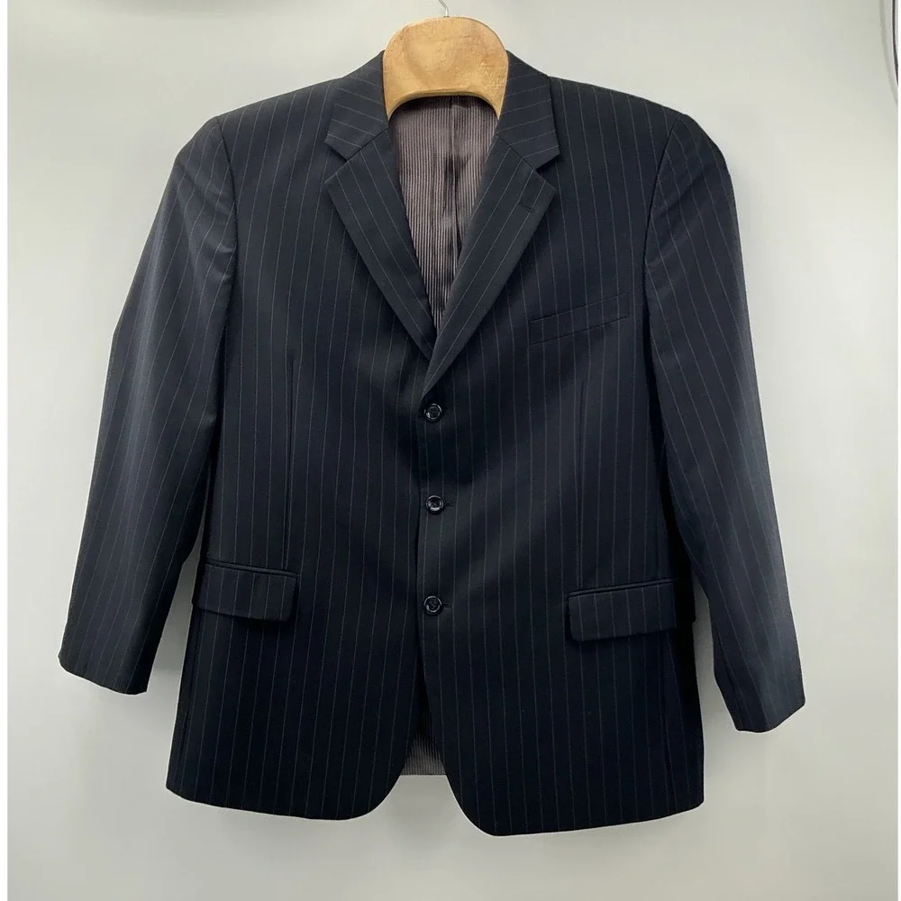 Caravelli Mens‎ Superior 150s Pinstripe Suit Jacket Blazer Navy Blue 50R